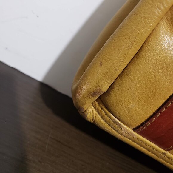 Vtg Eberle Yellow Dark Red Leather Shoulder Bag - Picture 12 of 16